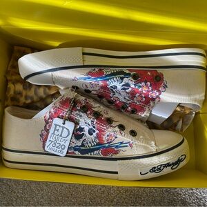 Vintage Ed Hardy White Canvas Sneakers